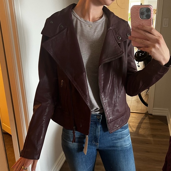 Purple leather Mackage biker jacket - Picture 5 of 9